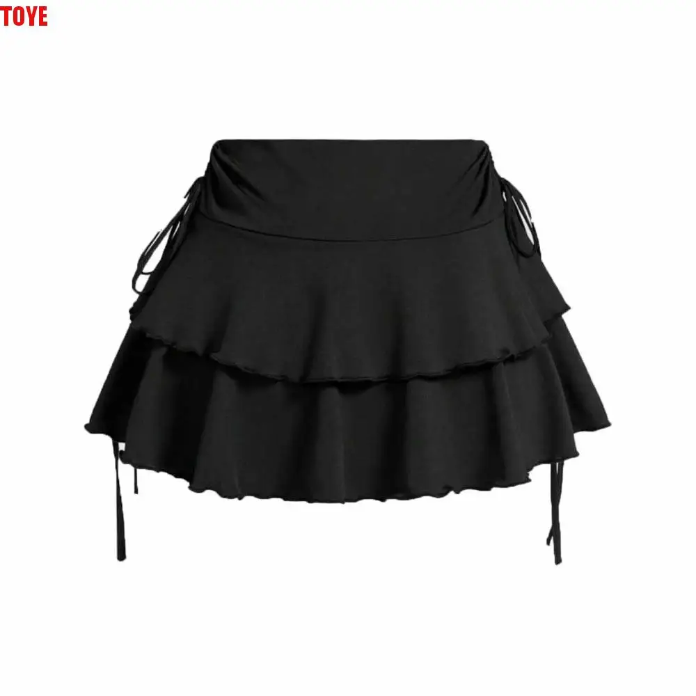 

Solid Color Lace Up Girls Short Mini Skirt Slim Fit Ruffle High Waist A-line Skirt Cake Dress Teens Pleated Mini Skirts Lady