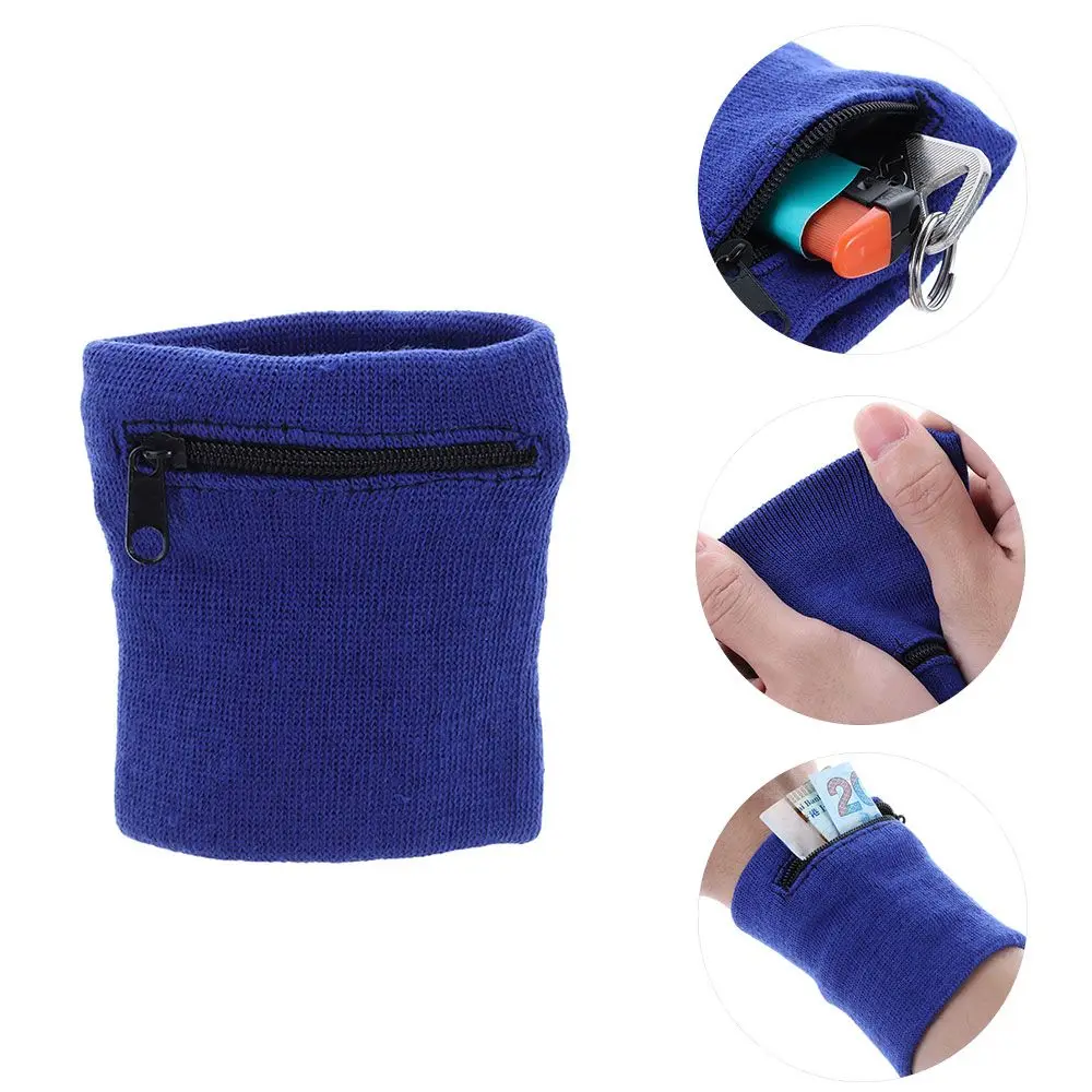 1PC Sports Wristband Purse Bag with Zipper Wrist Protection Absorbent Sleeve Towel Band Outdoor Running Travel Bike Key Pocket