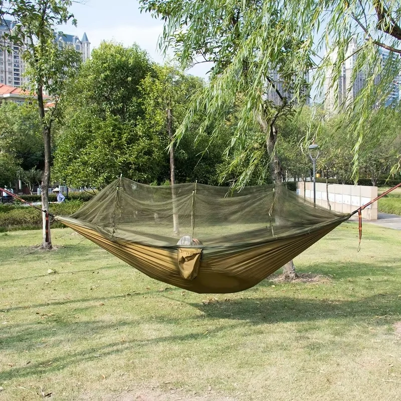 260x140cm Anti-rollover Camping Hammock with Mosquito Net Camping Nylon Portable Hanging Hammocks Chair Outdoor Hanging Bed Net