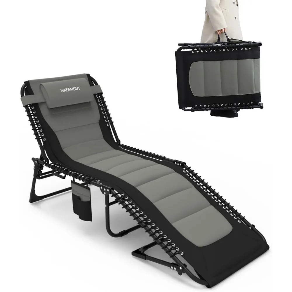 

Outdoor Folding Lounge Chair Padded for Adults 264Ibs Patio Chaise Lounge Chair for Outside 5-Position Adjustable Reclining Beac