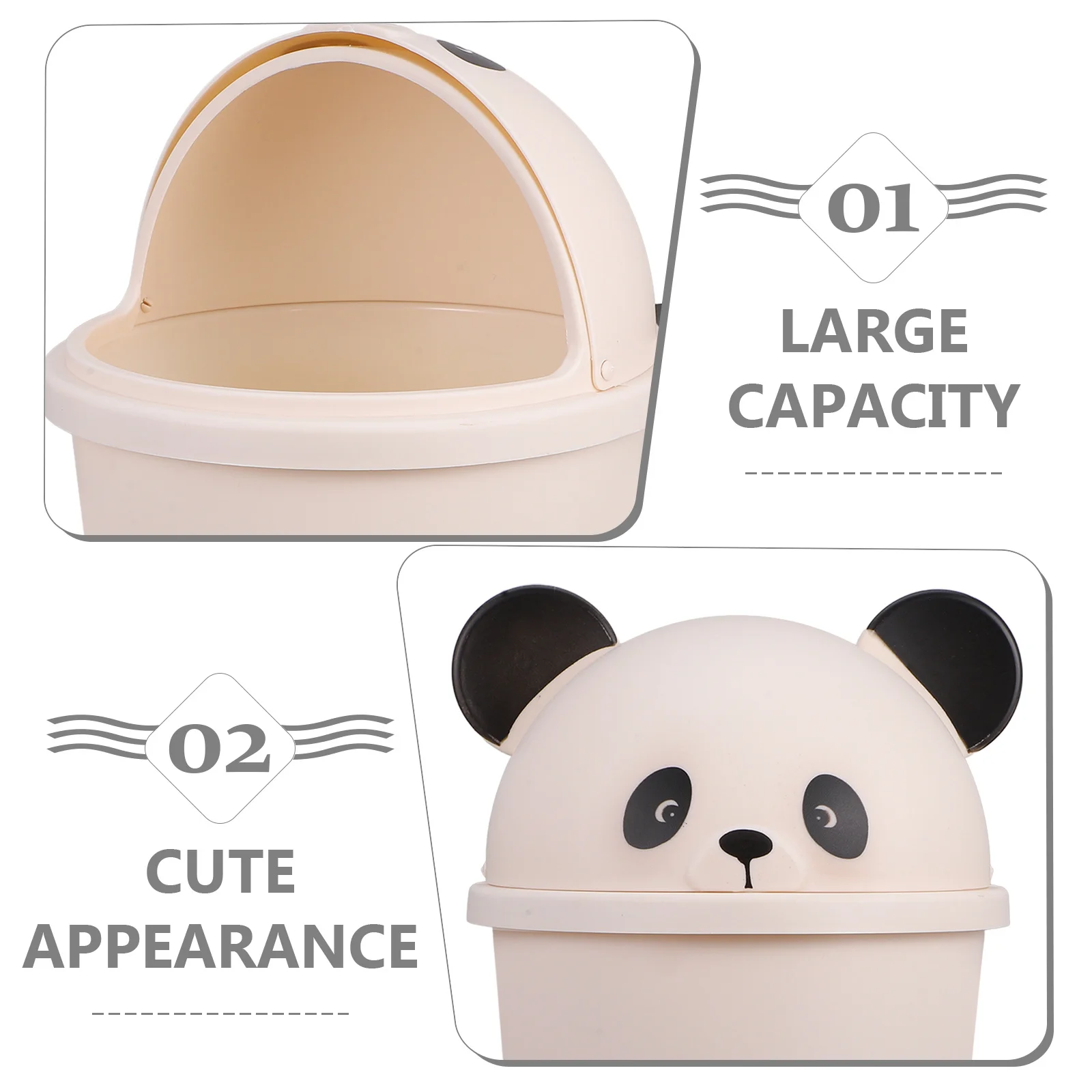 Pattumiera a forma di panda con coperchio Design simpatico cartone animato Pattumiera per interni ed esterni di grande capacità con coperchio per esterni