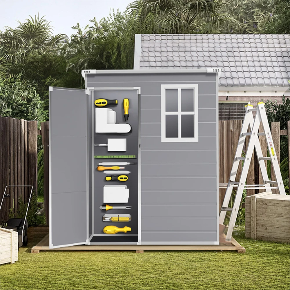 سقيفة أدوات حديقة بلاستيكية متينة للاستخدام الخارجي لملحقات الدراجات في الفناء وسقيفة تخزين الأدوات مع أبواب ونوافذ #3