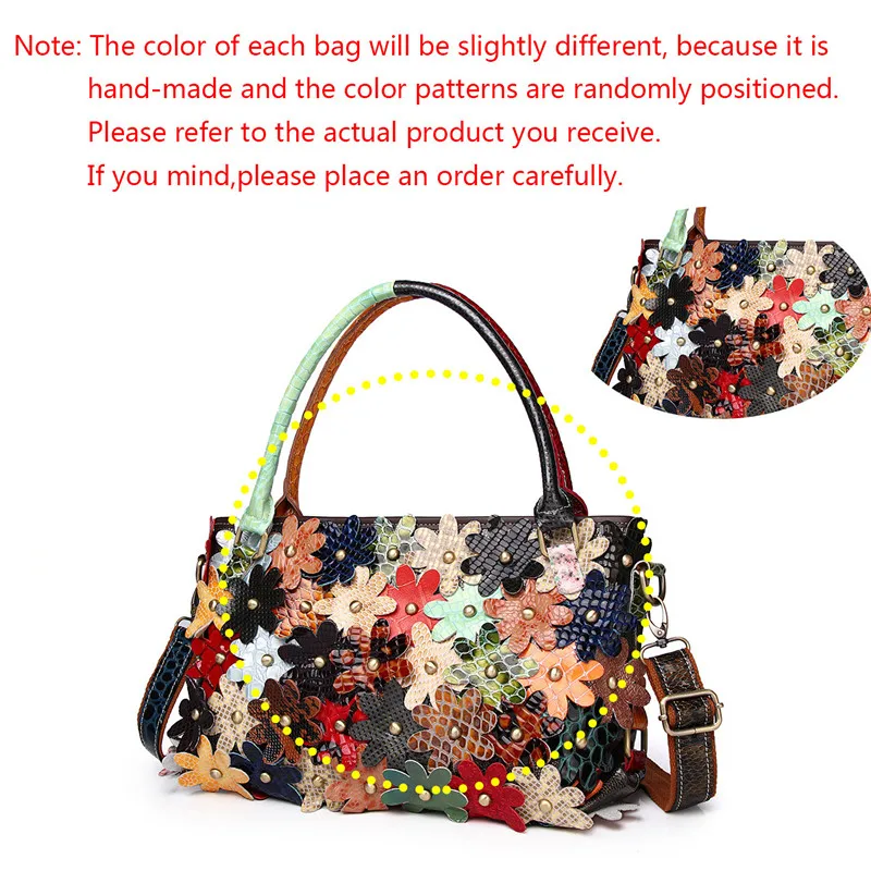 A genuine leather bag with snake pattern flowers, colorful fashionable rivets, and a casual single-shoulder lady's handbag