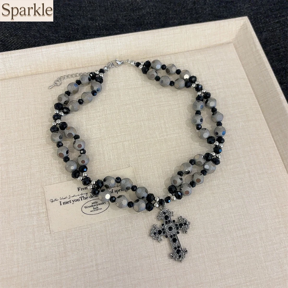 

2025 Trend Double-layer Cross Pendant Necklace for Women Beaded Chains on Neck Punk Jewelry Gifts For Girl Y2K Gothic Vintage