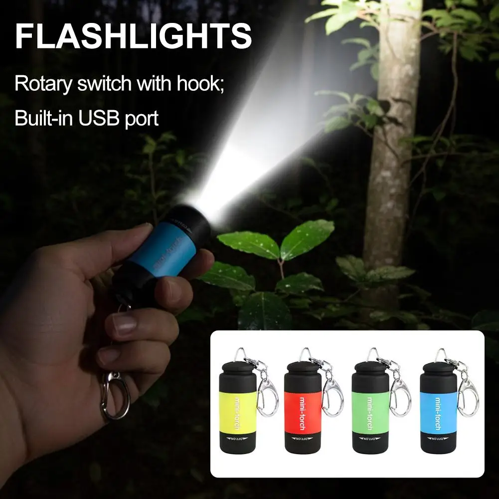 LED Micro Pocket Flashlight Portable USB Rechargeable Keychain Flashlight Waterproof Home Outdoor Hiking Camping Flashlight