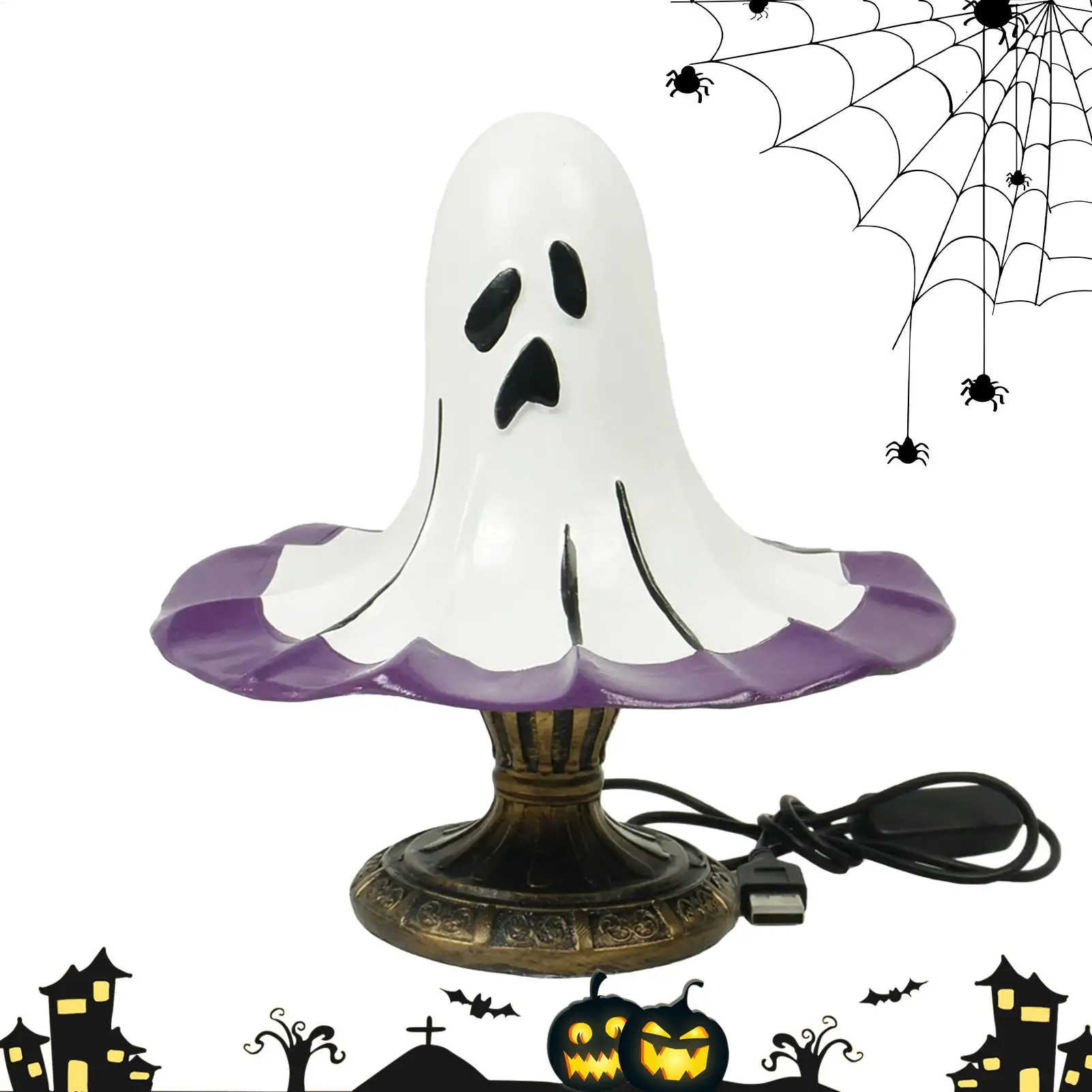 Ghost Hat Lamp USB Powered Gothic Vintage Resin Lights Gothic Ghost Night Lights For Home Bedroom Bookshelf Mantels Living Room