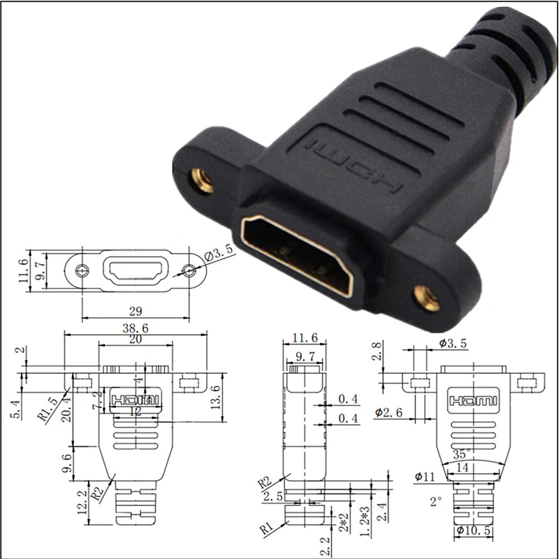 Câble d'extension mâle à femelle résistant, compatible HDMI, 2.0V, 4K * 2K, angle 90, montage sur panneau avec trou de vis pour PSP HDTV