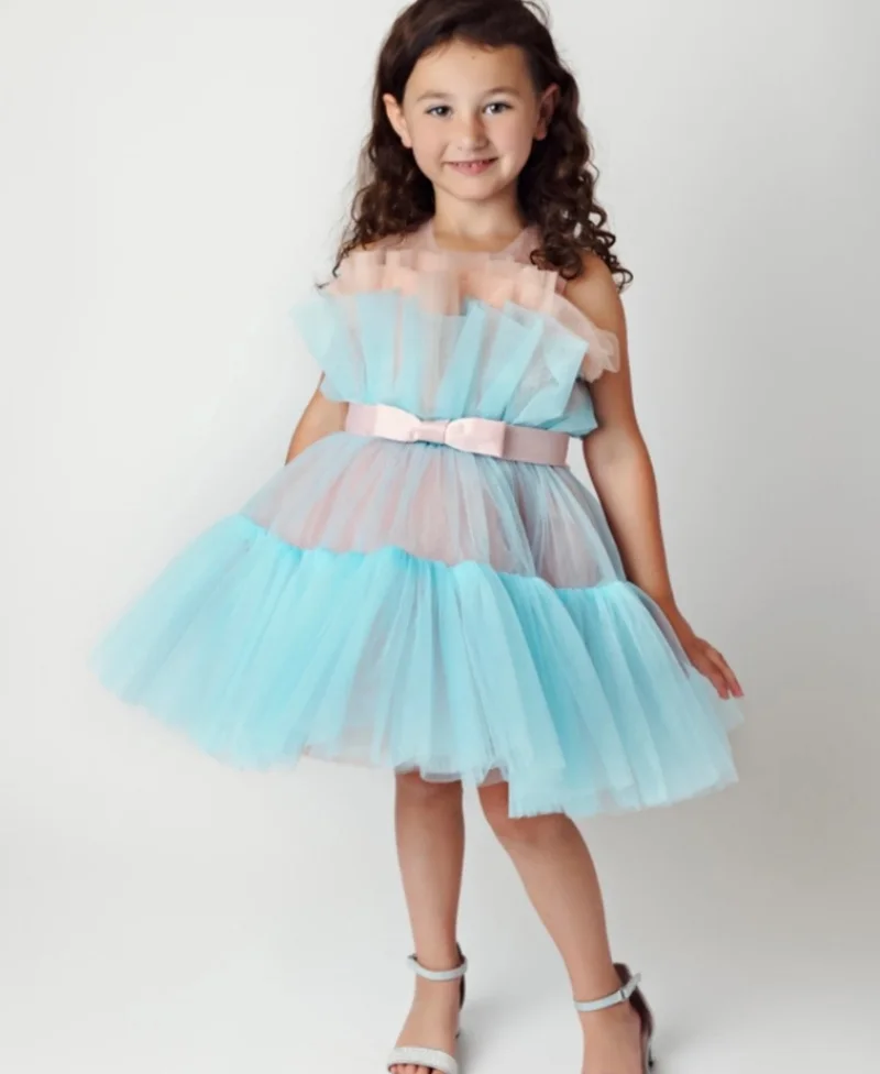 

Flower Girl Dresses Tulle Satin First Communion Gown with Bow Toddler Birthday Party Dress Tailor Made