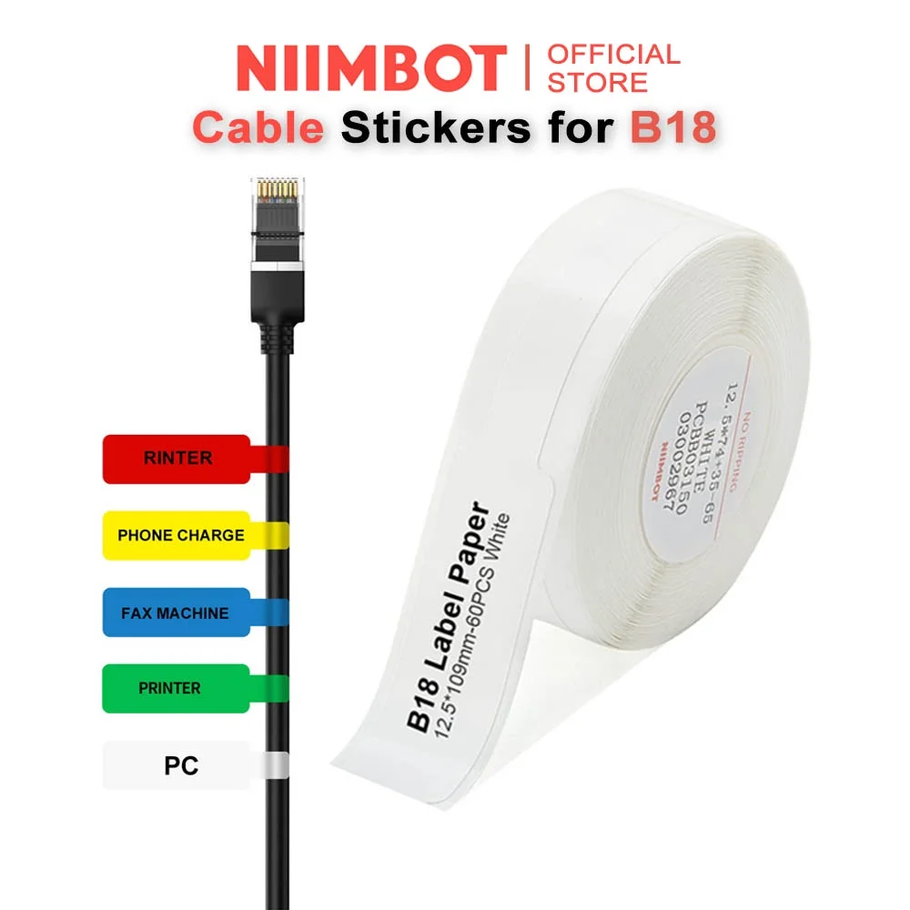 [for B18] [Cabel Sticker Series] NIIMBOT Thermal Label Stickers for B18, Waterproof Anti-Oil Scratch-Resistant Paper