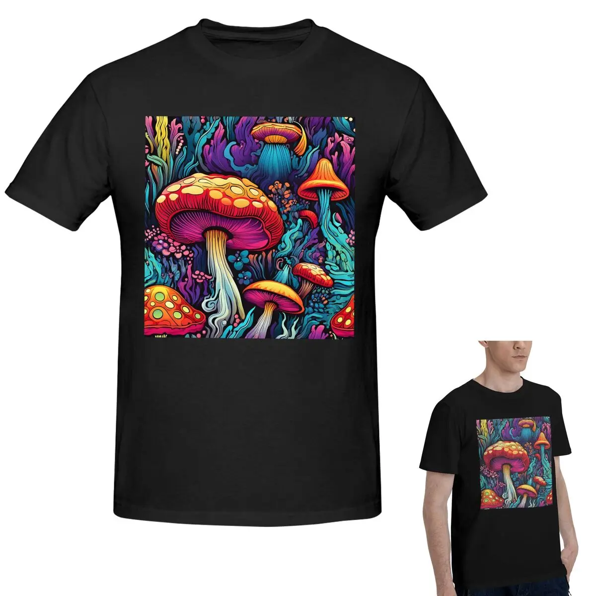 

100% Cotton Acid Trippy Weird Psychedelic Mushroom T-Shirt Men's Fashion Oversized T Shirt Men O-Neck Summer Shirts Tops S-6XL