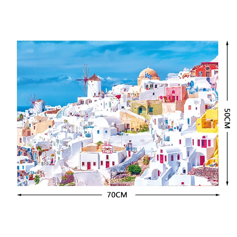 70*50cm Adult Puzzle 1000 Pieces Paper Jigsaw Puzzle The Santorini Town Famous Painting Series Learning Education Craft Toy