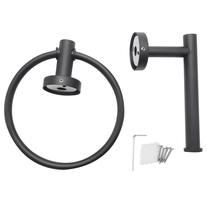 2Pcs Bathroom Hardware Black Towel Ring And Toilet Paper Holder Stainless Steel Bathroom Hand Towel Holder Towel