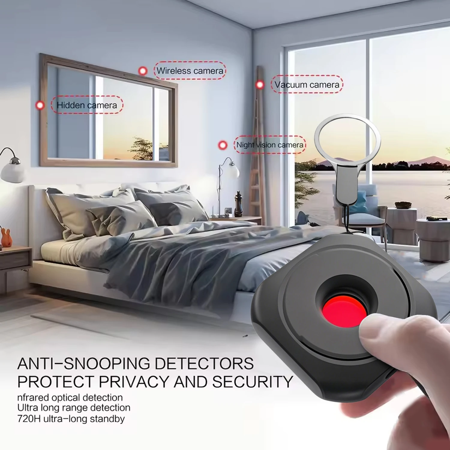 숨겨진 카메라 탐지기 미니 스파이 카메라 탐지기 호텔용 도청 방지 장치 감시 방지 검사 여행 액세서리