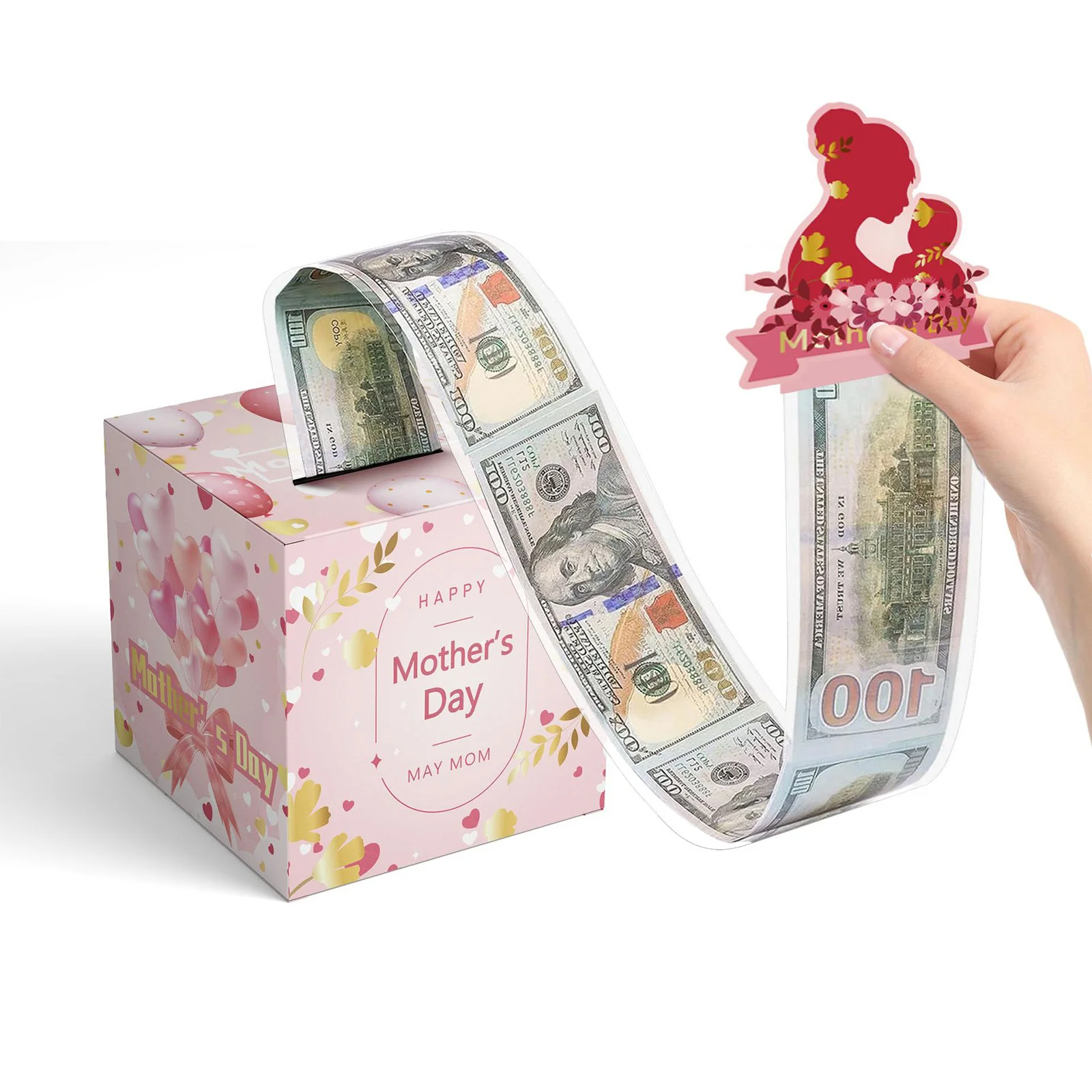 Birthday/Graduation/Mother\'s Day Happy Money Pulling Box Cash Gift Birthday Surprise Gift Box Cake Decor for Mom Friends