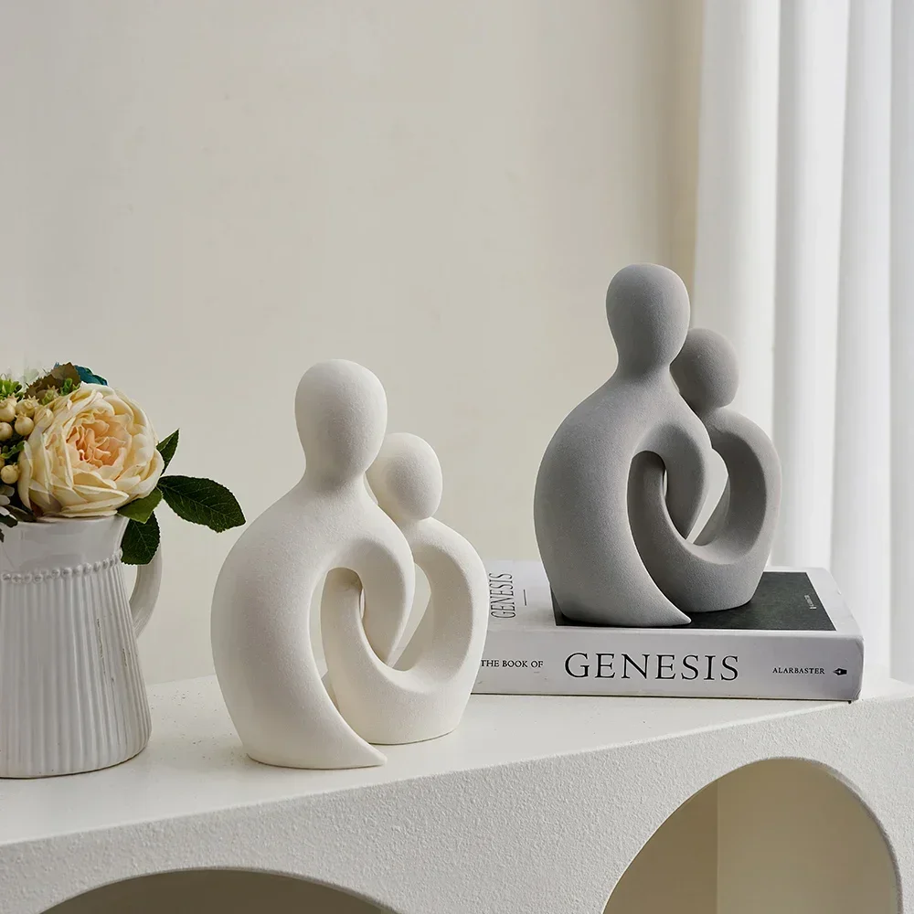 Creative Home Decor Couple Statues European Interior Desktop Cabinet Accessories Ceramic Decorative 2pcs Sculpture Crafts Gifts