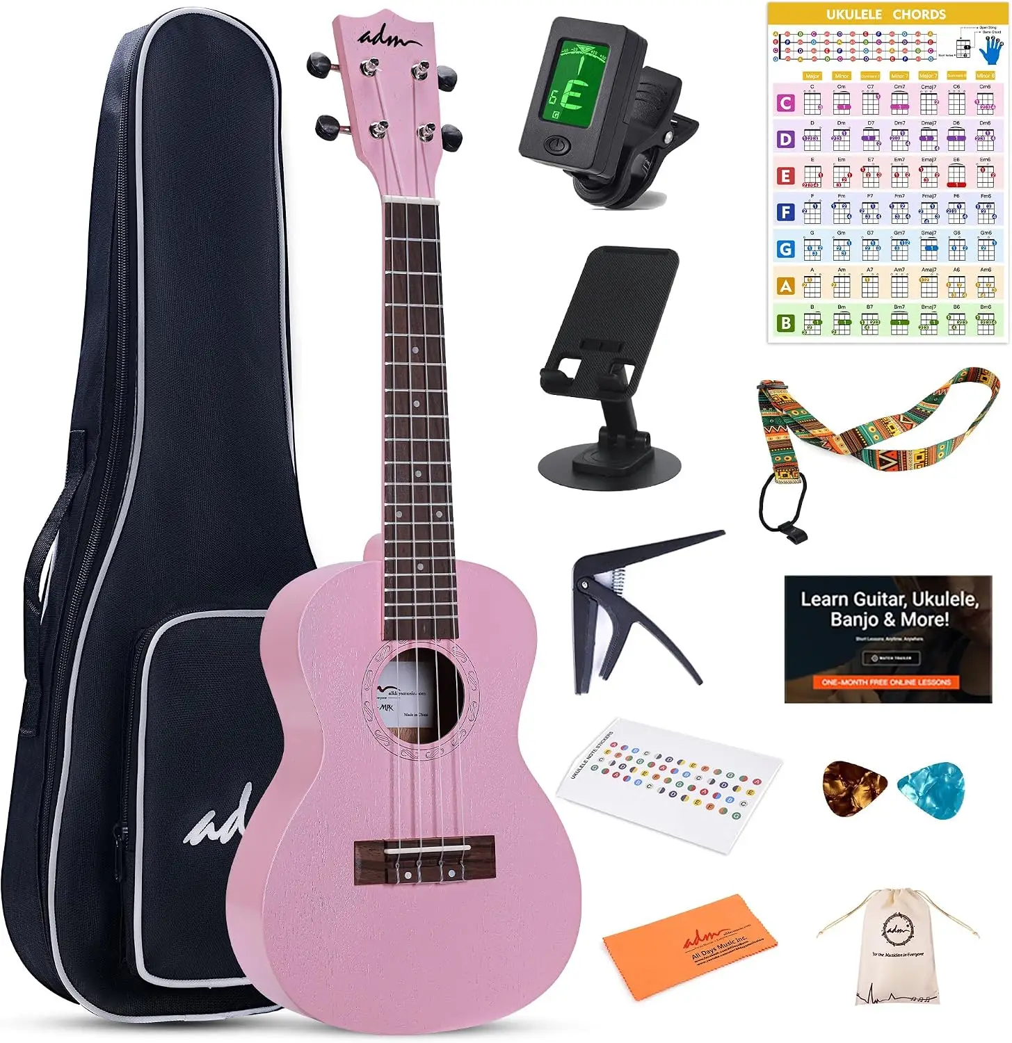 Beginner Ukulele Kit with Mahogany Hawaiian Wood, Complete Bundle Set Including Ukulele and Free Starter Lessons for Kids, Students, and Adults