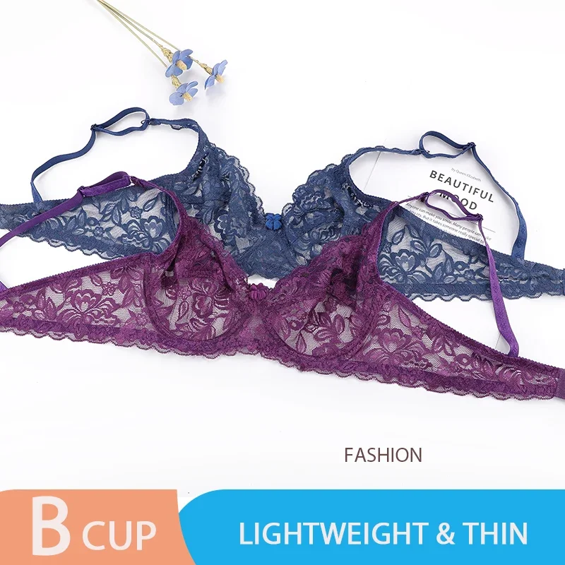 New Ultrathin Push Up Lace Bras for Women  Big Size Steel Ring Gathering Transparent Floral Fashion Sexy Lady Underwear Summer