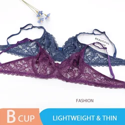 New Ultrathin Push Up Lace Bras for Women  Big Size Steel Ring Gathering Transparent Floral Fashion Sexy Lady Underwear Summer