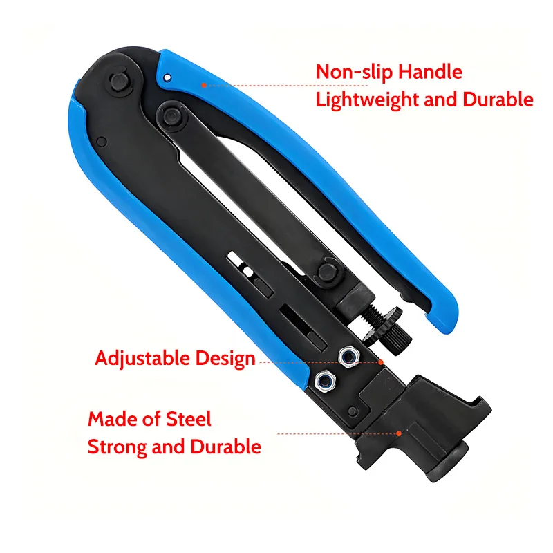 ALLSTRONG Professional Coaxial Cable Crimping Tool - RG59/RG6 F Connector Adjustable Compression Pliers Blue