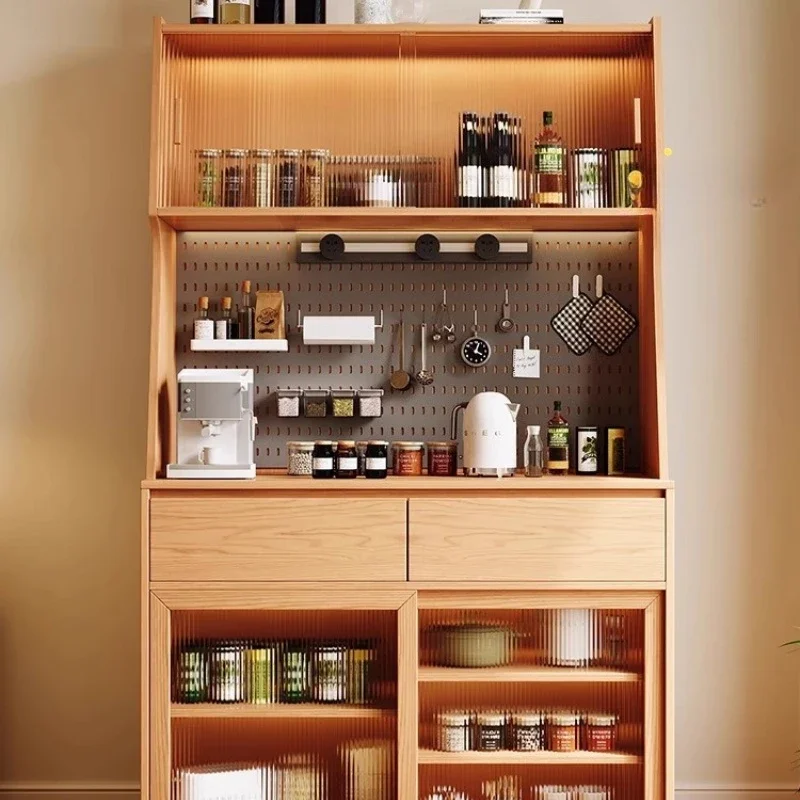 

Solid wood oak dining side cabinet, integrated against the wall, light luxury household kitchen