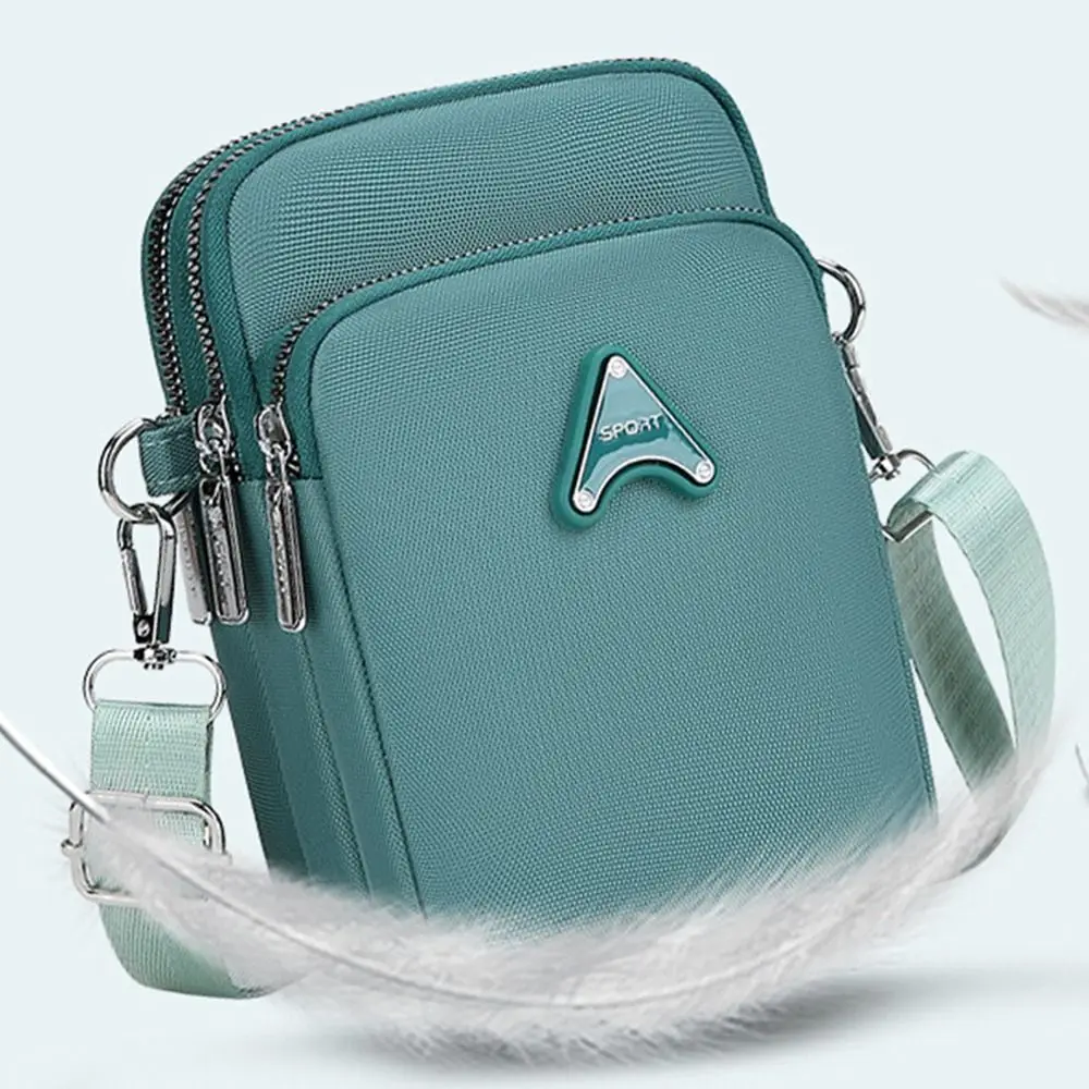 Leisure Small Shoulder Crossbody Bags Solid Color Nylon Handbag Multi-layer Zipper Cellphone Pouch for Women Girls