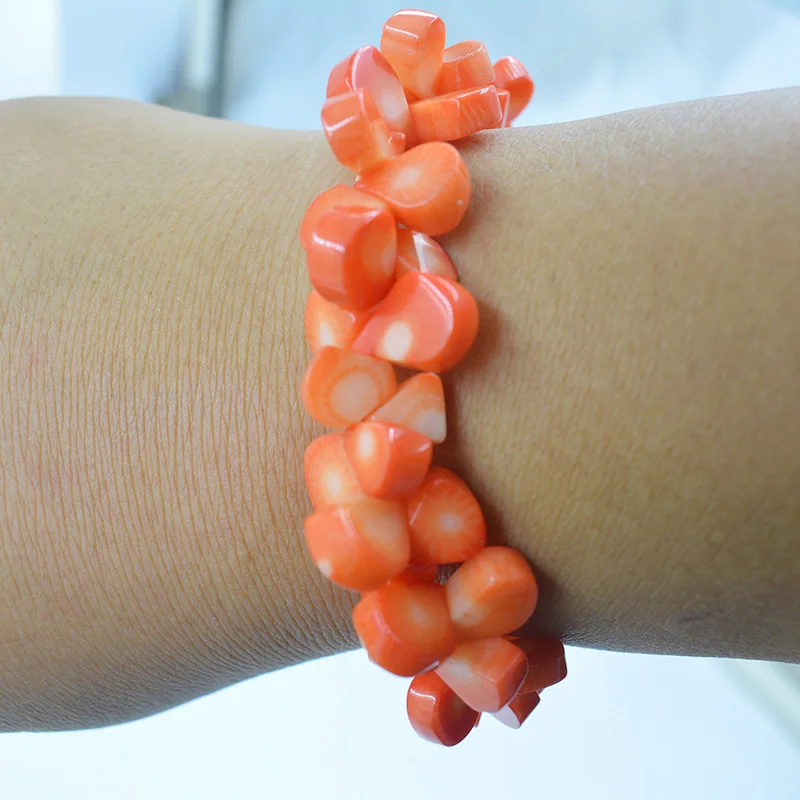 Coral Bracelet  !  Classic 3 strands of natural irregular orange coral bracelet  9.5\