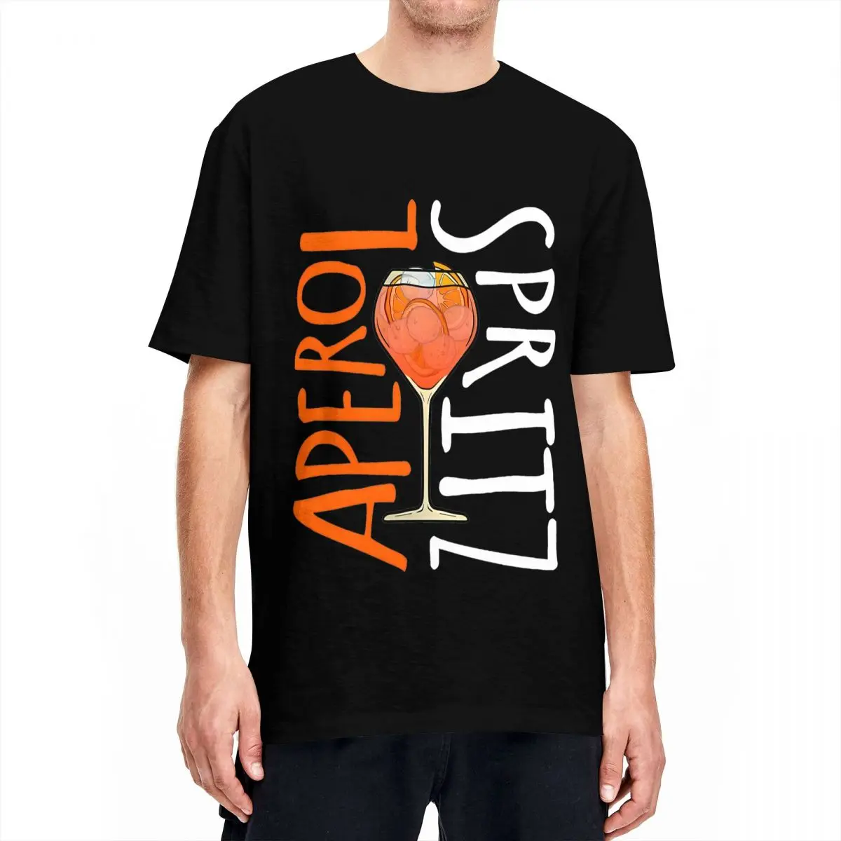 Aperols Spritz T-Shirt Men's Cotton Tops Shirts Harajuku Cocktail Crewneck Short Sleeve