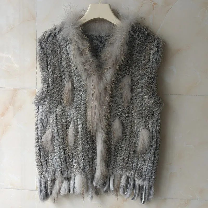 HSPL Sleeveless Women Fashion Fur Vest Knit Waistcoat For Lady For 2018 Spring Real Rabbit Fur Female Vests Black  Waistcoat