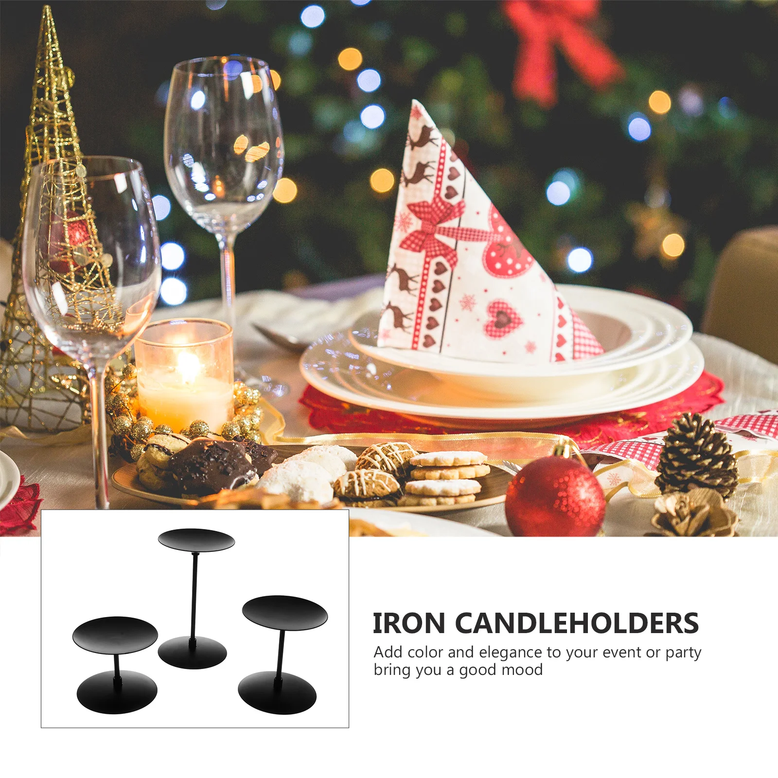 

3pcs Round Black Iron Tray Plates Modern Candlestick Holder For Wedding Home Decor Tealight Stand Retro Style Desktop