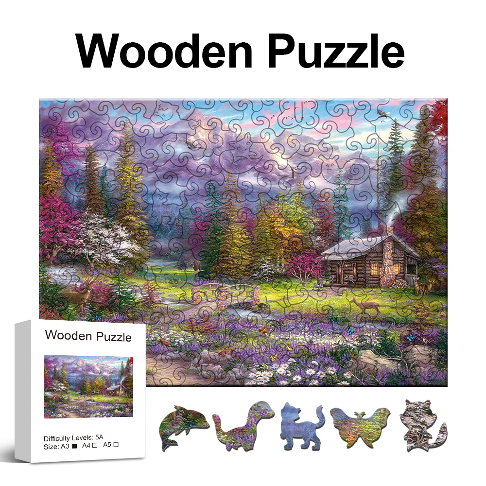 Holzpuzzle mit Landschaftsmotiven, einzigartige Tierfiguren, ein unterhaltsames DIY-Spiel, ein tolles Geschenk, geeignet für Familien, zur Dekoration von Wohnräumen.