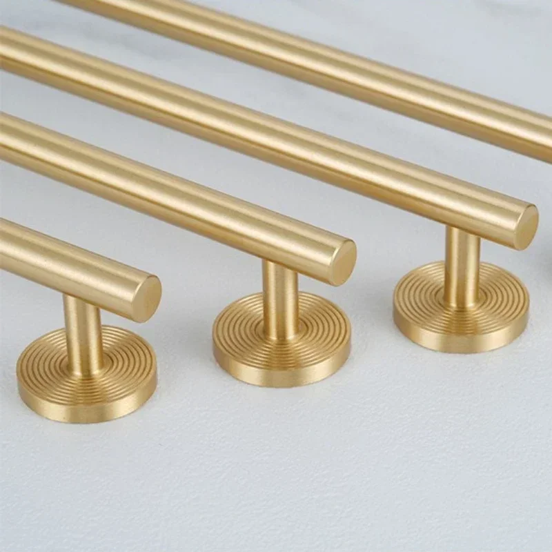 Round Knob French Luxury Solid Brass Cabinet Furniture Hardware Drawer Cabinet Door Handle Gold T-Bar Wardrobe Kitchen Long Pull