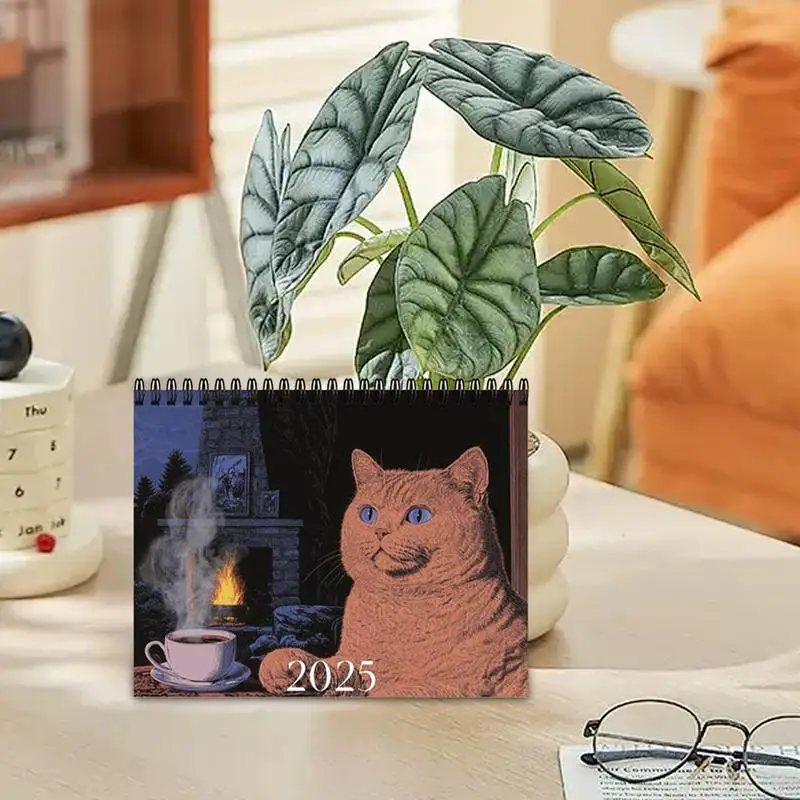 تقويم القهوة والقط 2025 تقويم لطيف للحيوانات الأليفة المضحك للقطط مخطط يومي أسبوعي شهري 2025 تقاويم حائط سهلة التخطيط للمكتب