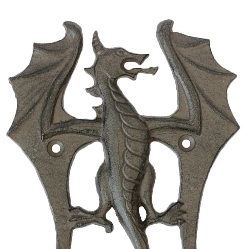 Cast Iron Wyvern Wall Hook with Double Wings - Multi-Functional Rack for Keys, Clothes & Towels - Fantasy Home Decor & Creative