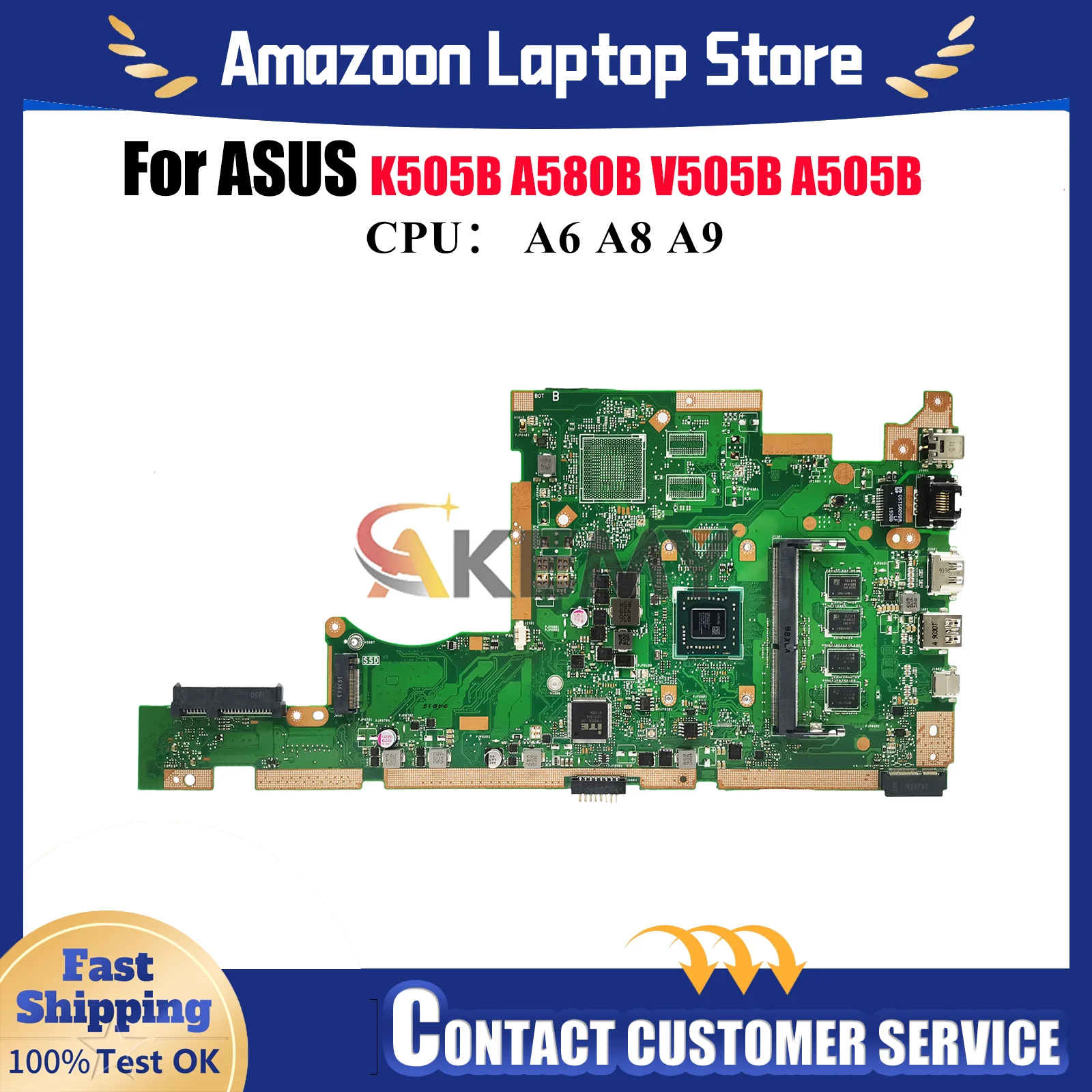 

X505BA Laptop Motherboard For ASUS VivoBook X505BA A505B V505B X505BP K505B A580B X505B Notebook Mainboard With A6 A8 A9 CPU stk