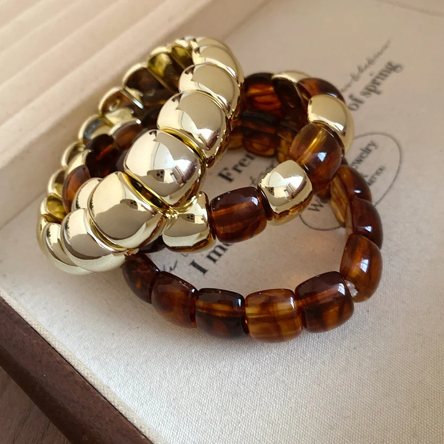 3pcs Square Splicing Acrylic Bangles for Women Men Geometry Elastic Rope Beaded Bracelet Simple Charming Couple Jewelry Gift