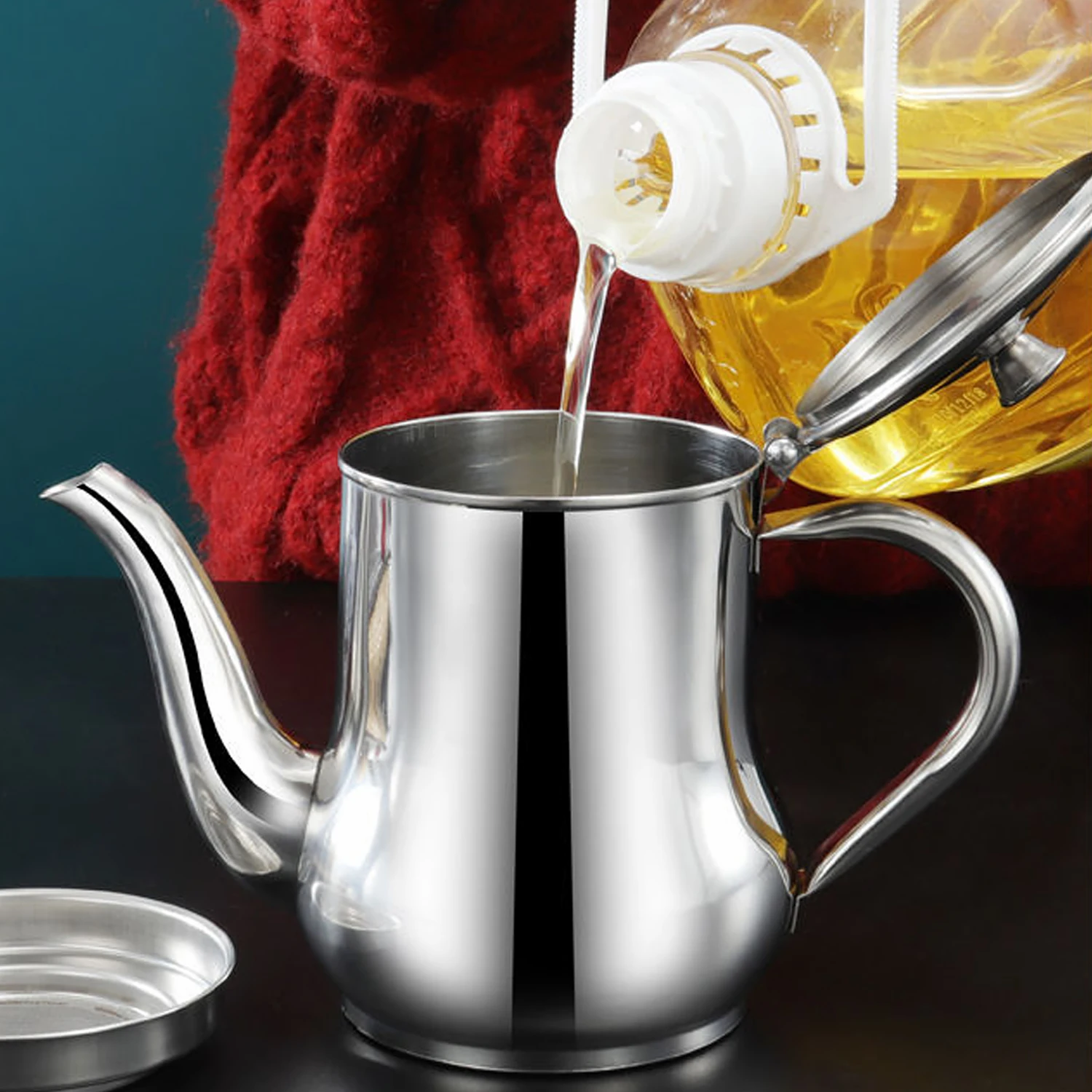 1Pc Household Stainless Steel Oil Pot with Filter Oil Filter Pot Stainless Steel Cooking Oil Storage Pot Kitchen Gadget view 3