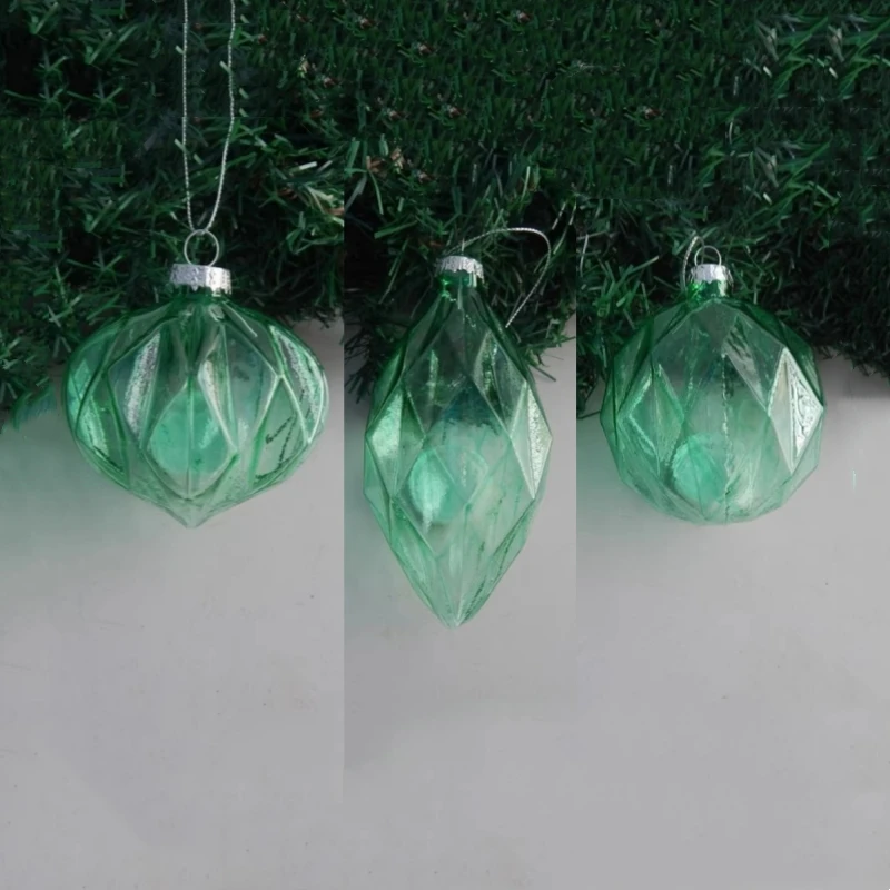 

Free Shipping 8pcs/pack Different Design Green Striped Glass Ball Home Decoration Christmas Pendant Ornament Hanging Onion Cone