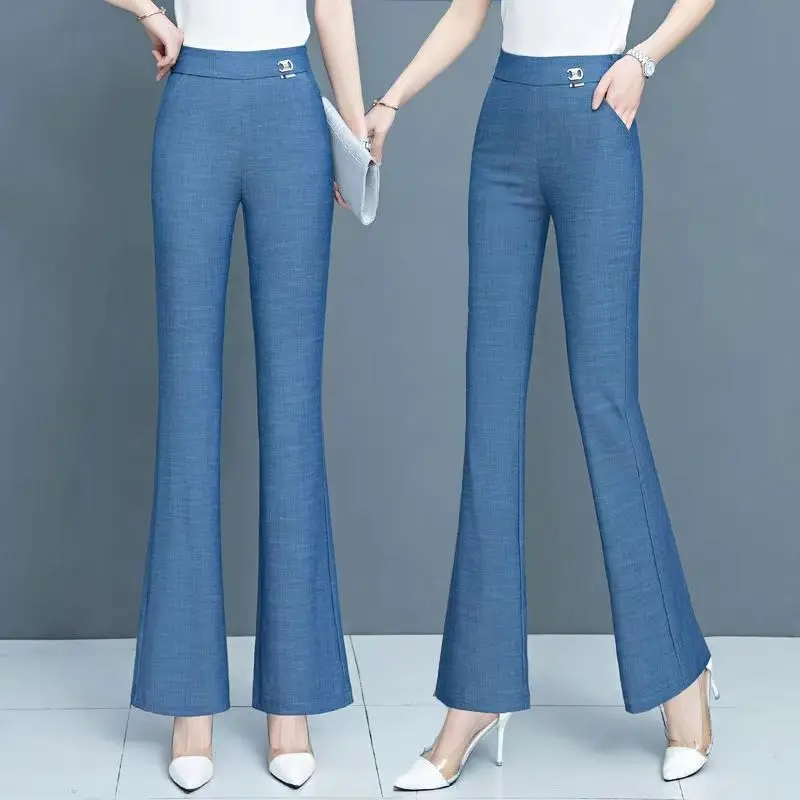 

2024 Summer Thin Straight High Waist Elastic Ice Silk Jeans