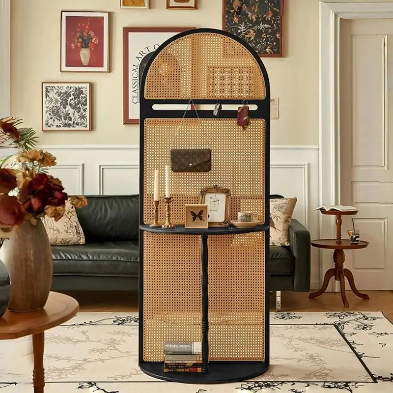 الفرنسية الرجعية الصلبة الخشب الروطان شاشة التقسيم غرفة المعيشة باب الدخول حجب مدخل خزانة الحديثة رف بسيط