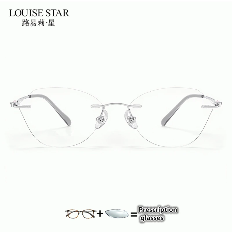 Women Cat Eye Polygon Rimless Prescription Glasses Custom Myopia Astigmatism Optical Eyewear Ultralight Frameless Spectacles