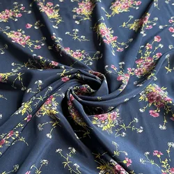 1 meter 100% Mulberry Silk 16 momme Crepe Silk Blue Floral Printed 140cm 55