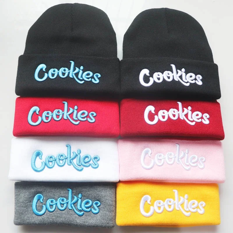 

2024 New Letter Cookies embroidered knitted hat wool hat pullover warm cold hat men and women autumn and winter brimless hat