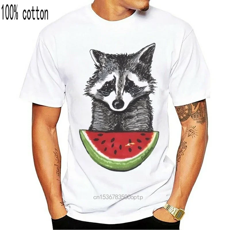 Man Clothing Men Fashion Racoon And Watermelon Design T Shirts Short Sleeve Casual Tops Hipster T-Shirt Cool Tee