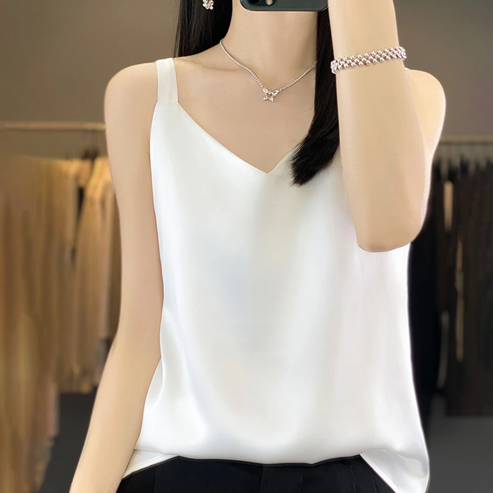 

Womens Solid Color Satin Vest Sleeveless Loose Fit Casual Summer Top for Beach Holiday Vacation Yoga and Cycling Activities