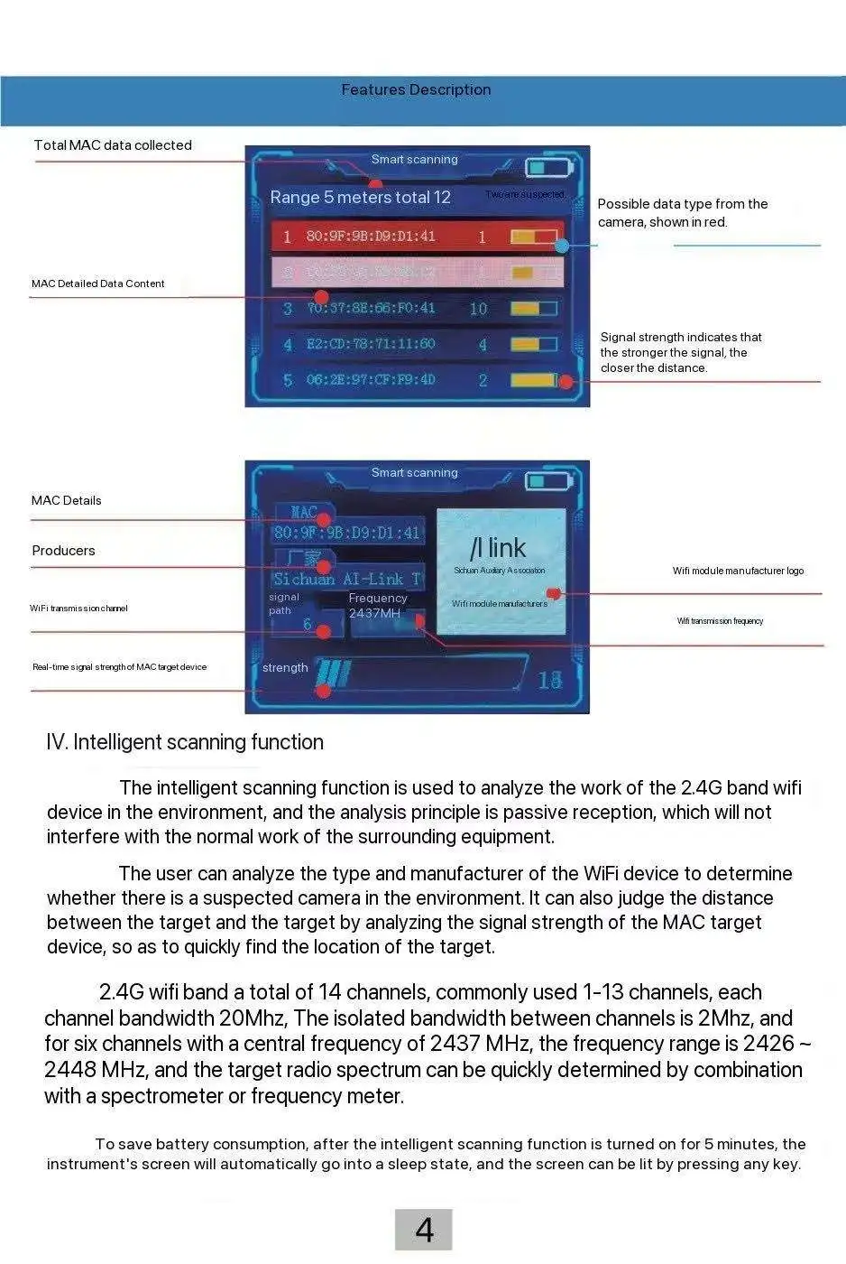 GPS-Detektor, Anti-Kamera, mobiler 5G-Signaldetektor, 10 MHz-4 GHz, WLAN, MAC-Analyse, Entdeckung der GPS-Tracking, Unterbrechung mit versteckter Kamera