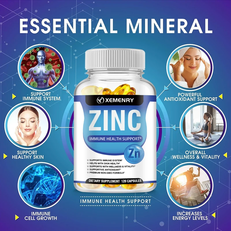 Zinc Capsules Support The Body\'s Immune Defense 120 Vegan Capsules Non-GMO, Gluten-Free