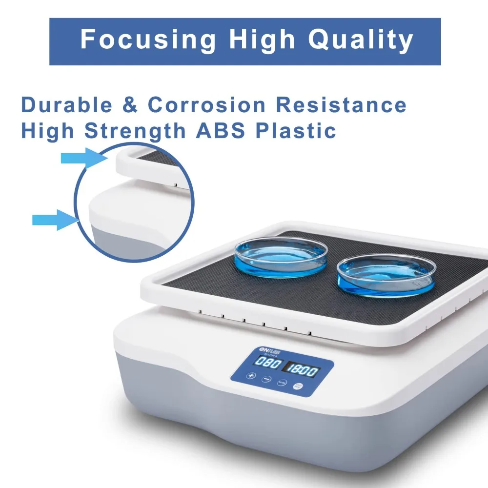 شاكر مداري رقمي قابل للتعديل سرعة 40-200 دورة في الدقيقة، سعة 2 كجم، شاكر دوار مداري مع وضع مستمر (ضبط الوقت إلى الصفر)