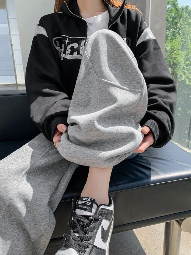 女性用ワイドレッグパンツ,スリム,伸縮性ウエスト,シンプル,オールマッチ,レジャー,ストリートウェア,韓国ファッション,秋,学生向け