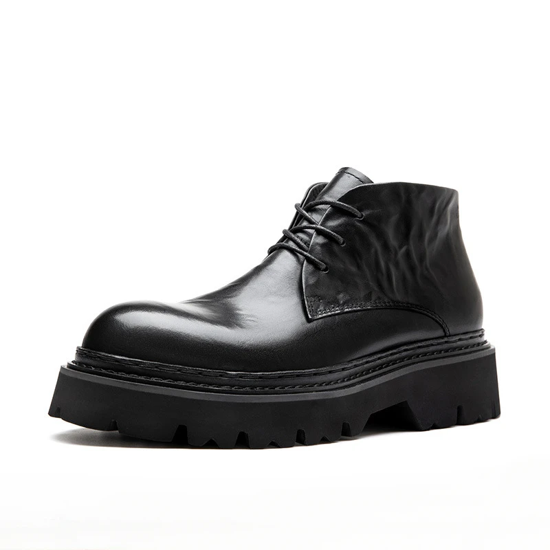 Fashion Genuine Leather Mens Ankle Boots Handmade Quality Comfortable Elegant Platform Black Retro Wedding Social Shoes for Male image 6