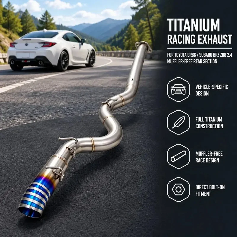 For Toyota GR86/Subaru BRZ ZD8 2.4 Titanium Alloy Racing Rear Exhaust System (without Muffler), Designed for Competitive Use.